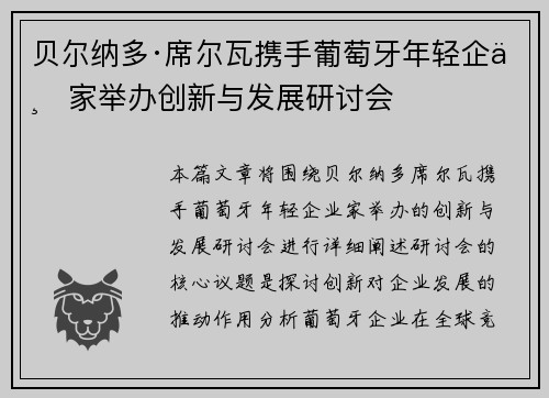 贝尔纳多·席尔瓦携手葡萄牙年轻企业家举办创新与发展研讨会